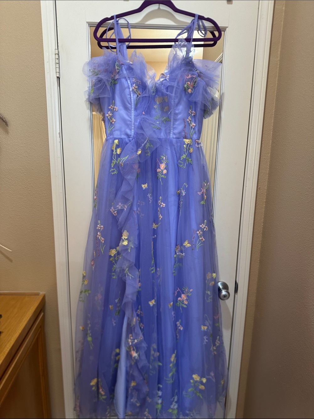 Lavender Tulle Floral Embroidered Gown